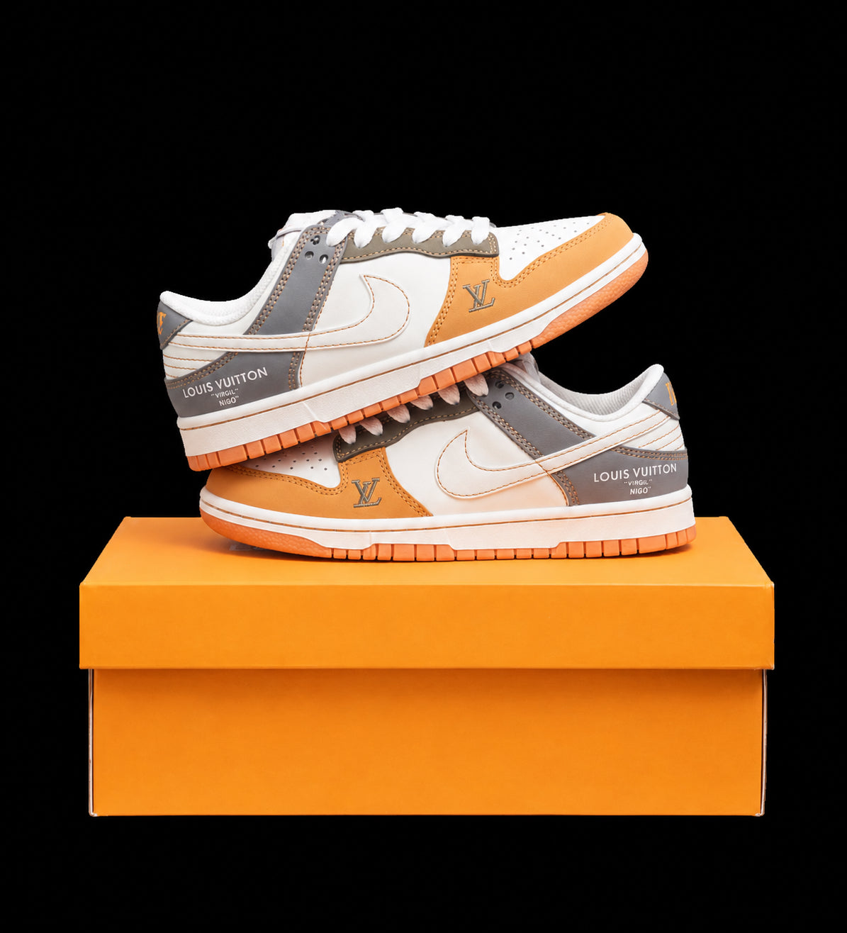 Dunk Low en blanco, naranja y gris