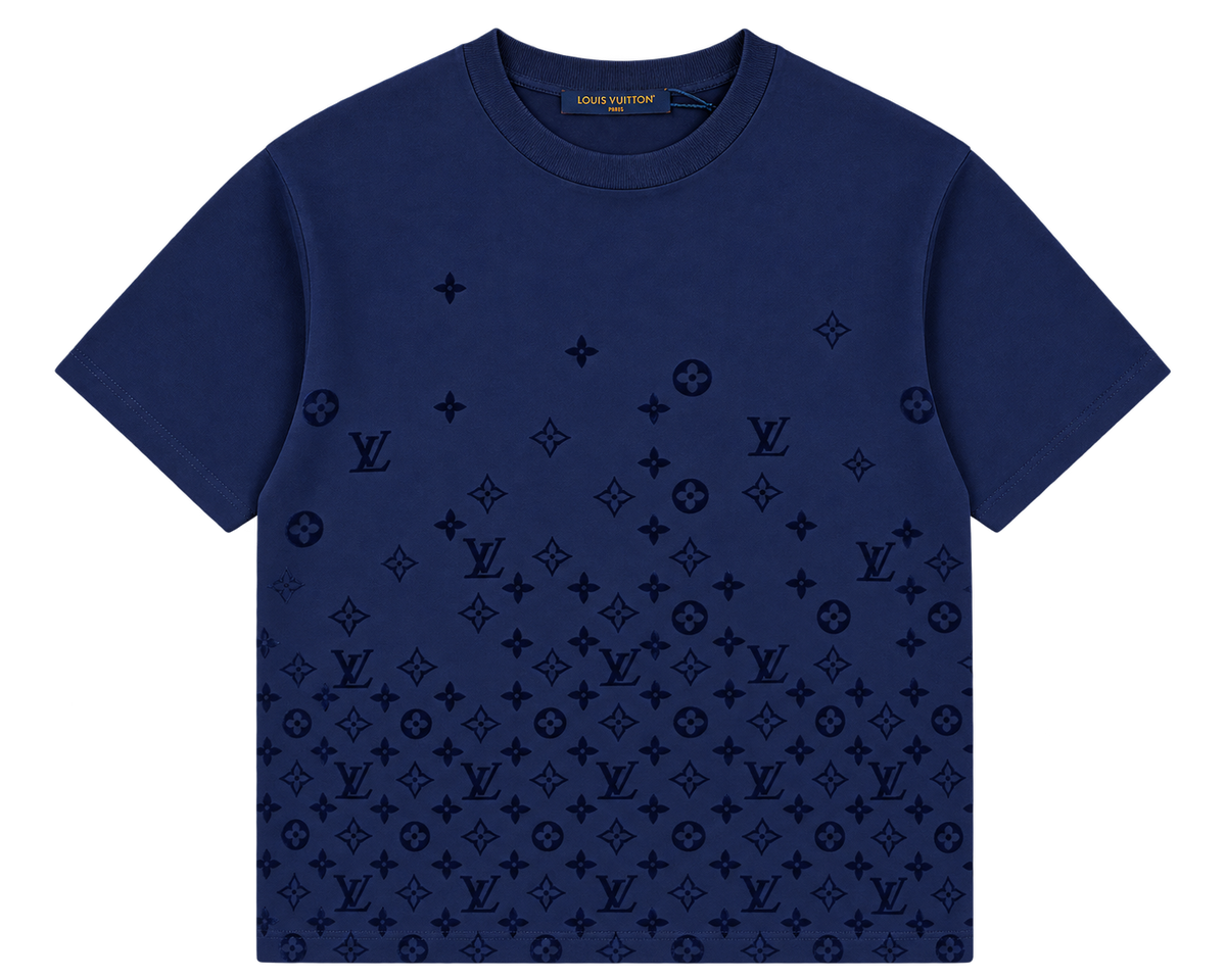 Camiseta Oversize Azul Marino con Degradado Monograma — Calidad Premium