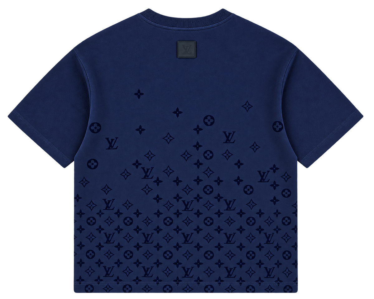Camiseta Oversize Azul Marino con Degradado Monograma — Calidad Premium
