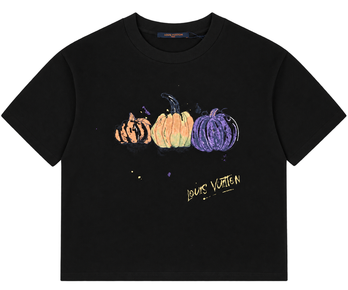 Camiseta Oversize Negra con Print Artístico de Calabazas — Edición Halloween