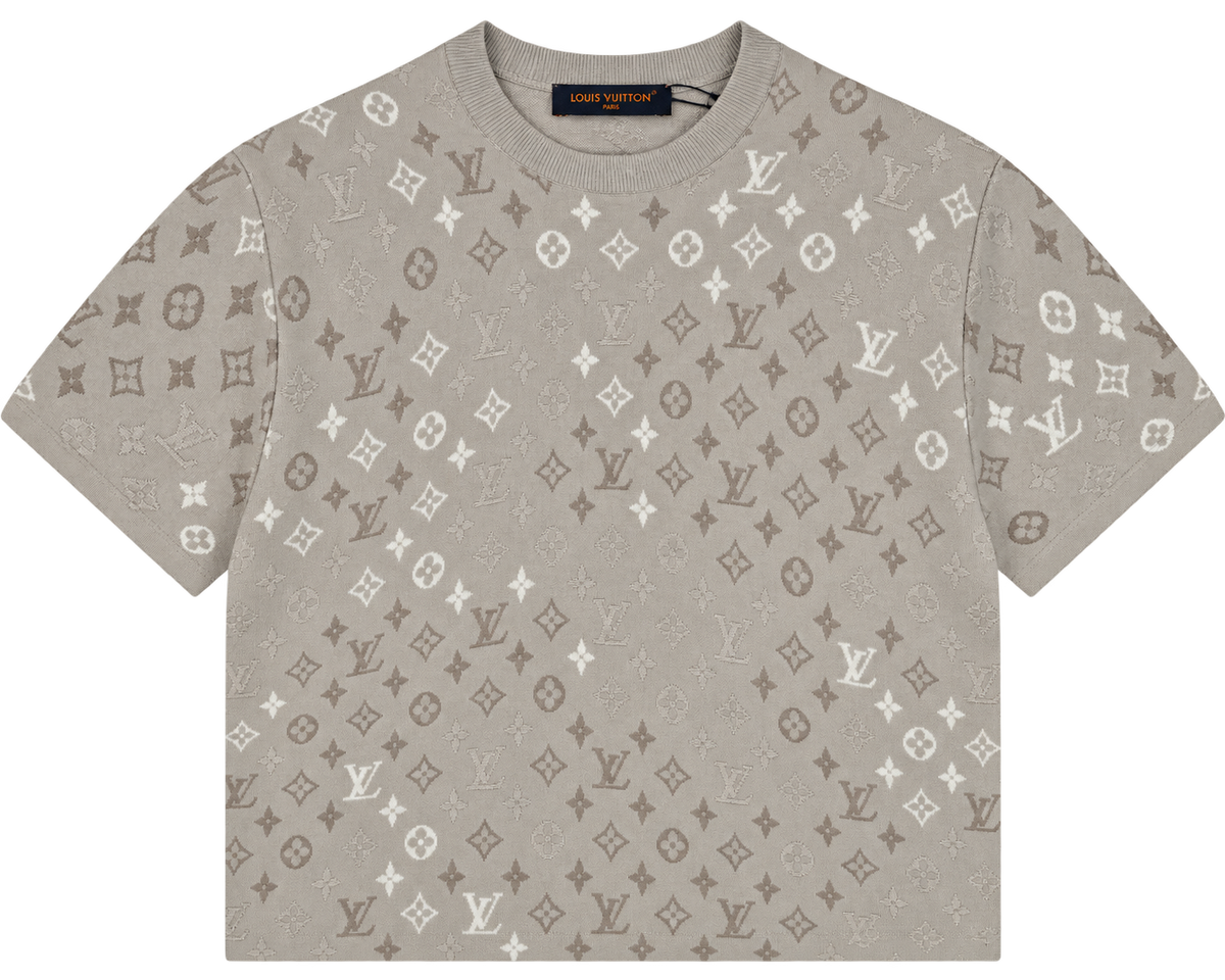 Camiseta Oversize Beige con Monograma Jacquard Multitono — Calidad Premium