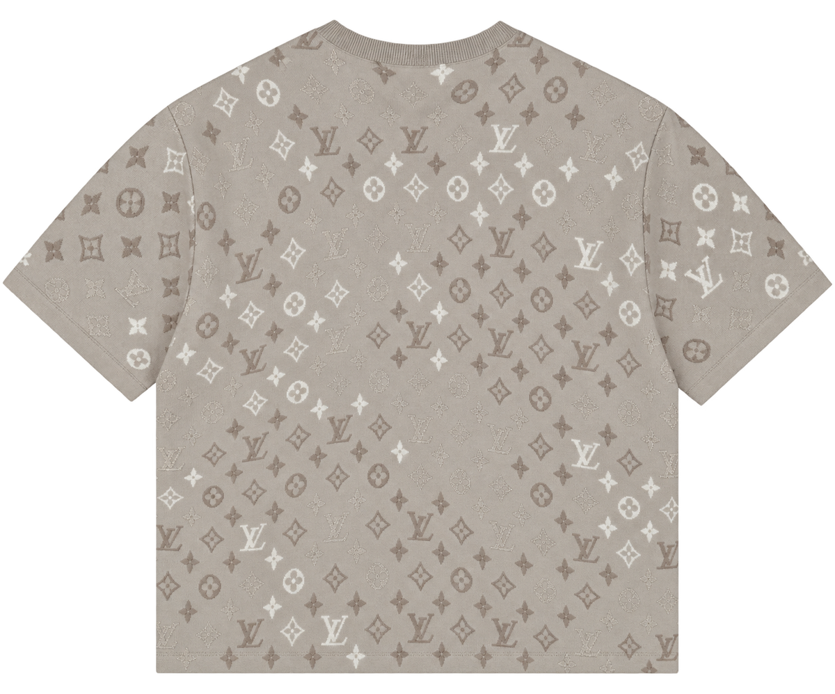 Camiseta Oversize Beige con Monograma Jacquard Multitono — Calidad Premium