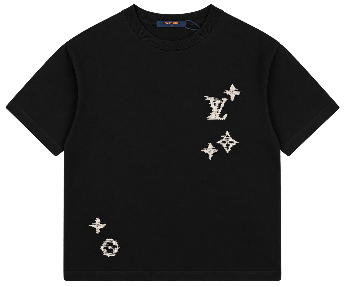 Camiseta Oversize Negra con Bordado Craquelado Blanco — Calidad Premium