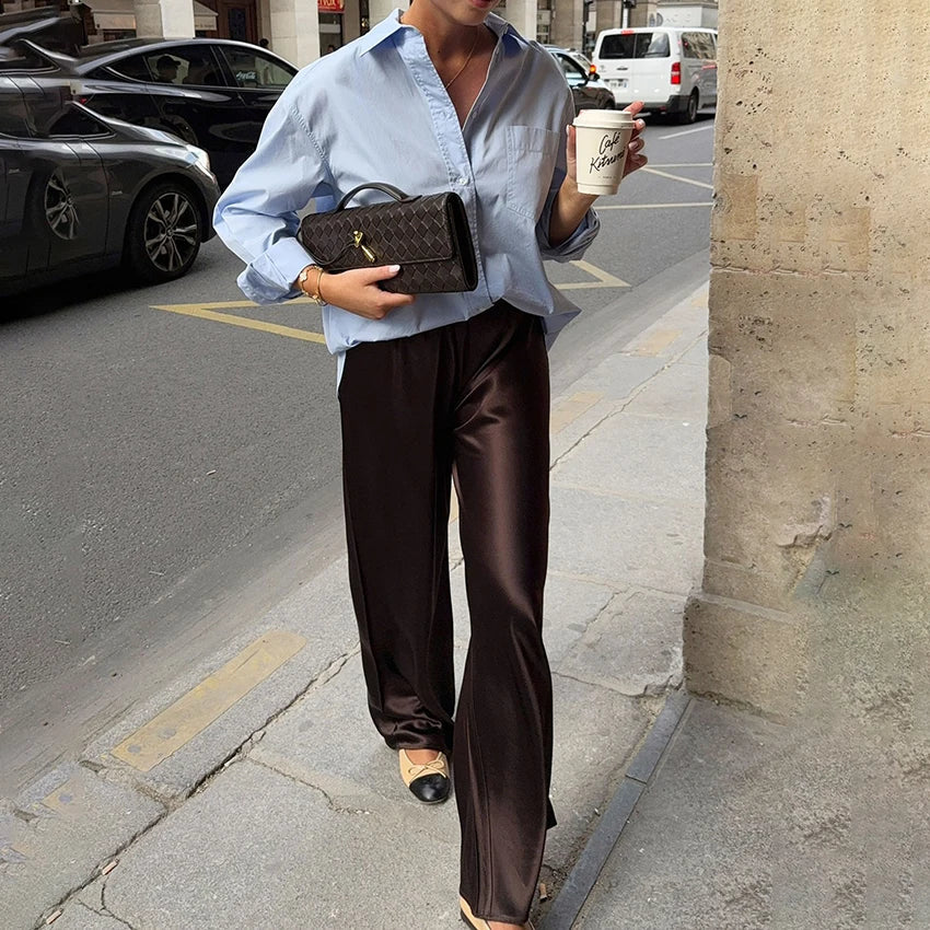 Elegant Satin Wide Leg Pants
