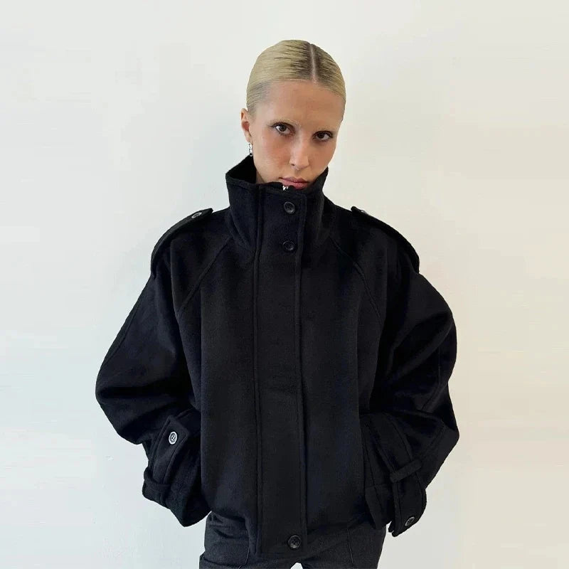 Stand Collar Single-Breasted Coat