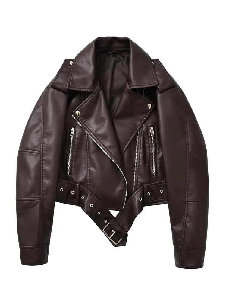 Vintage Belted Moto Faux Leather Jacket