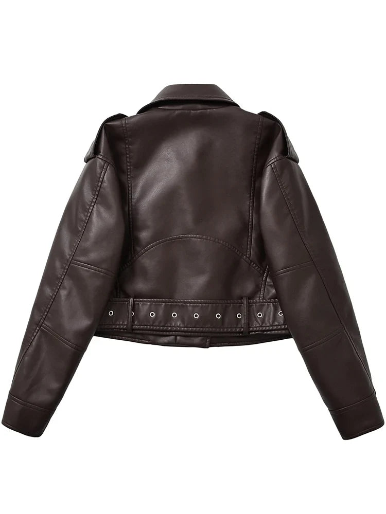 Vintage Belted Moto Faux Leather Jacket