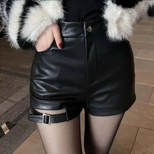 Women’s High Waist Leather Shorts