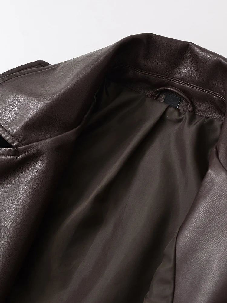 Vintage Belted Moto Faux Leather Jacket