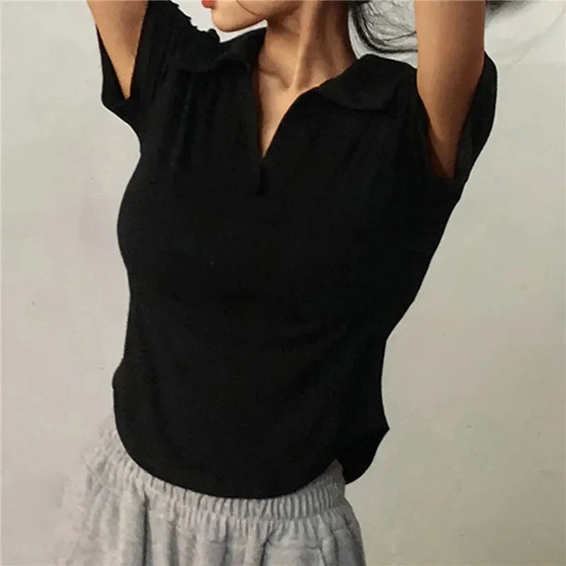 Short Sleeve Lapel Top