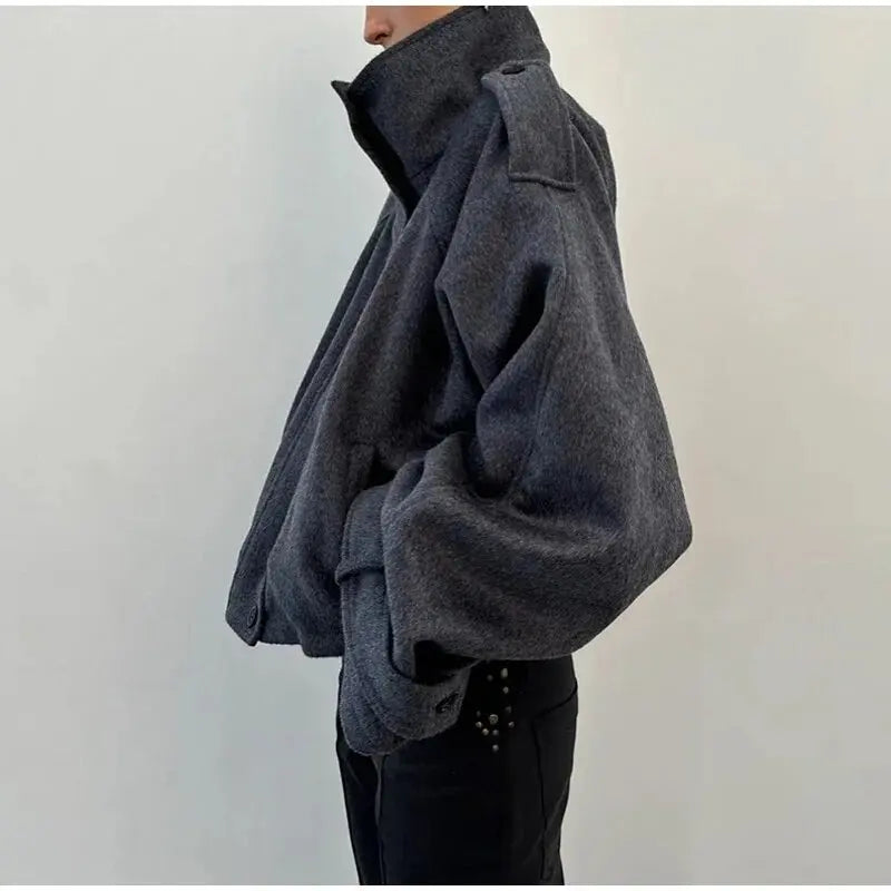 Stand Collar Single-Breasted Coat
