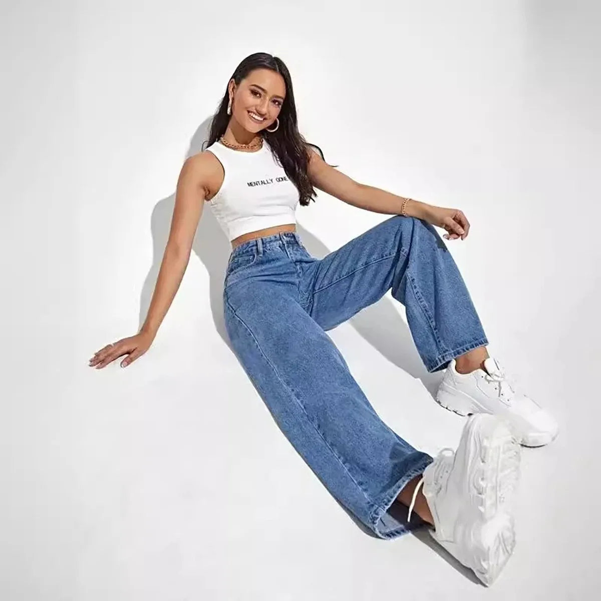 High-Waist Baggy Straight Jeans