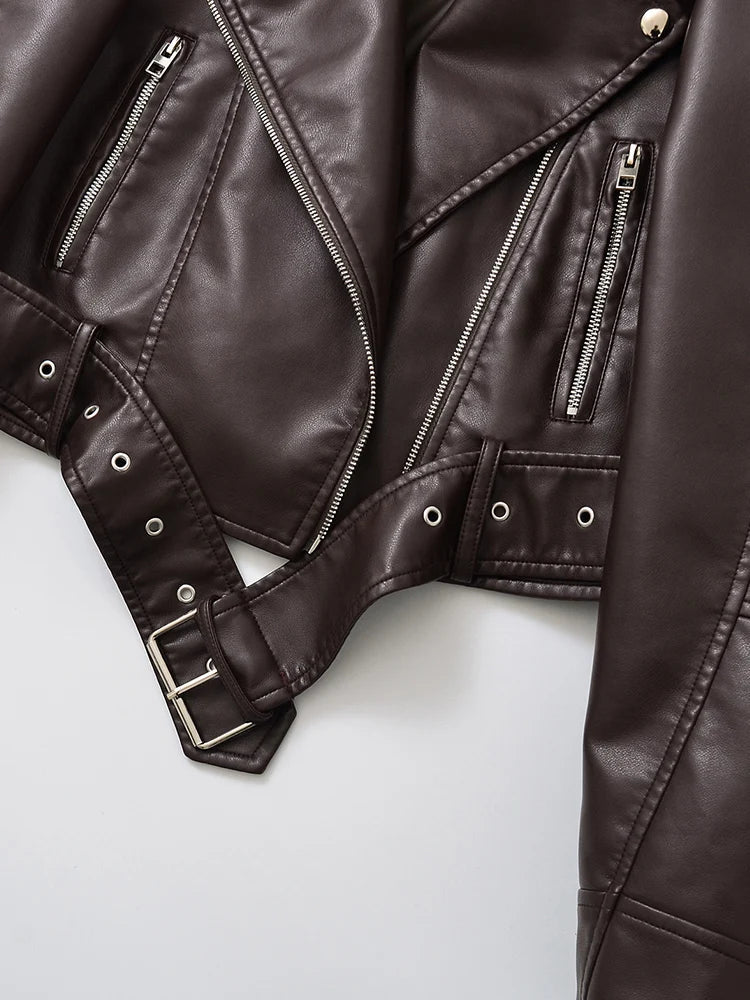 Vintage Belted Moto Faux Leather Jacket