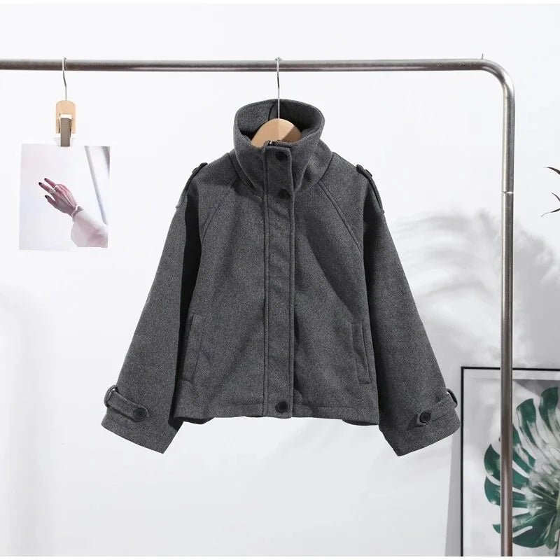 Stand Collar Single-Breasted Coat