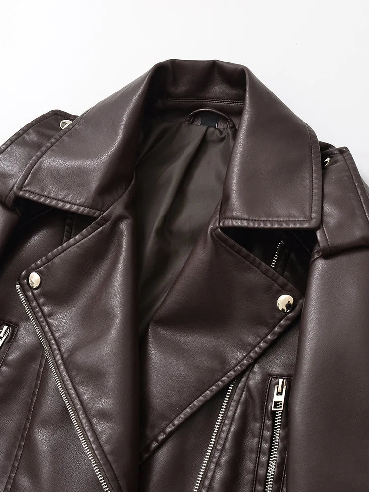 Vintage Belted Moto Faux Leather Jacket