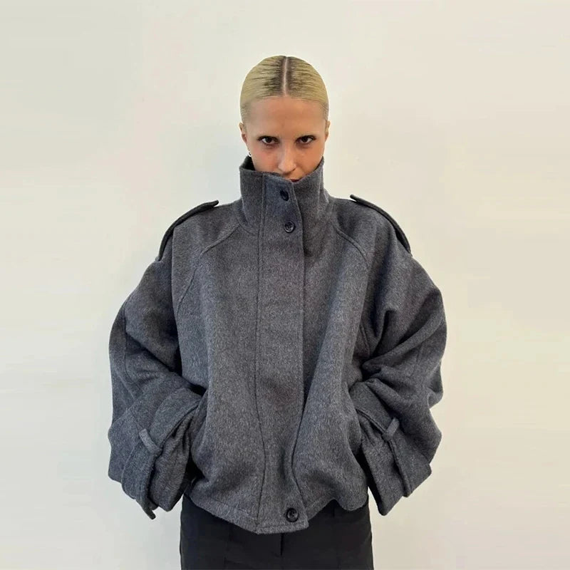 Stand Collar Single-Breasted Coat